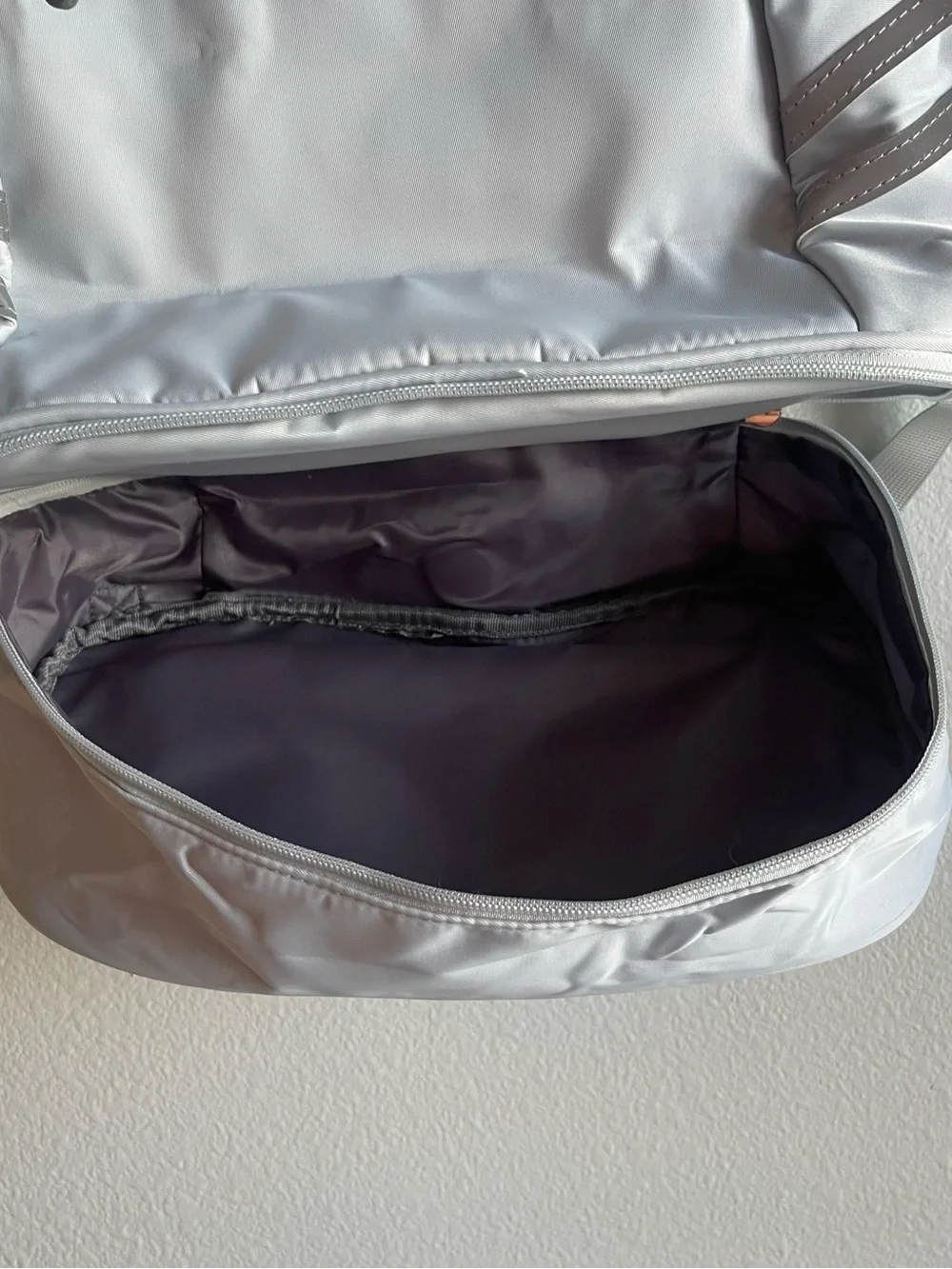 Grey gym bag w/ shoe department and cooler pocket